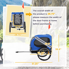 Aosom Dog Bike Trailer, Pet Wagon Bicycle Trailer with Easy Folding Cart Frame, 20" Large Rubber Wheels, 3 Entrances, Mesh Screen, Pet Bike Trailer for Off-Road & Travel, Blue and White