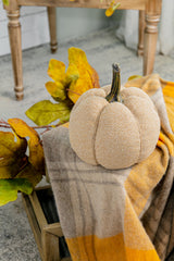 Set of 2, 6.7x6.7x7.8"H Fabric Weighted Pumpkin Natural Beige, Pumpkin Ornament Decor for Holiday Harvest Festival Fall Festival & Thanksgiving