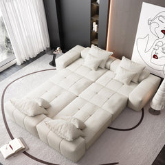 Modern Oversized Modular Sectional Sofa,Sparkling Chenille Fabric Soft Cushion Sofa with 8 Pillows,8 PCS DIY Combination Tufted Sofa,No Assembly Required,BEIGE/WHITE