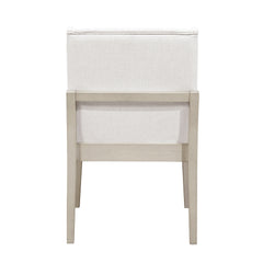 Beautiful Upholstered Arm Chairs Set of 2 Antique White Finish Dining Furniture Classic Ivory Fabric