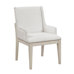 Beautiful Upholstered Arm Chairs Set of 2 Antique White Finish Dining Furniture Classic Ivory Fabric