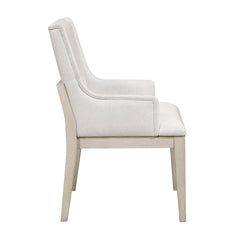 Beautiful Upholstered Arm Chairs Set of 2 Antique White Finish Dining Furniture Classic Ivory Fabric