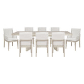 Beautiful Antique White Finish Dining Set 9pcs Extendable Table and Upholstered Chairs Wooden Classic Furniture