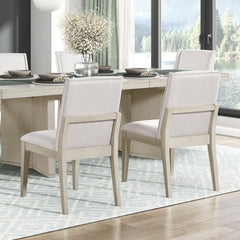 Beautiful Antique White Finish Dining Set 7pc Extendable Table and Upholstered Chairs Wooden Classic Furniture
