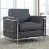 Executive Faux Leather Accent Club Chair, Chrome Metal Frame Soft Upholstered Living Room Armchair, Light Gray