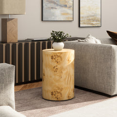 Nebula 22" Accent Pillar Side Table Warm Natural Brown Burl Wood