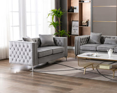 Noir 63"W Gray Velvet Loveseat
