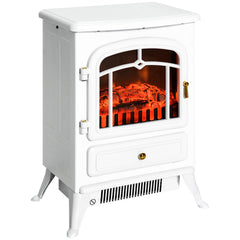 22" Electric Fireplace Heater, Freestanding Fire Place Stove with Realistic LED Flames and Logs, and Overheating Protection, 750W/1500W, White