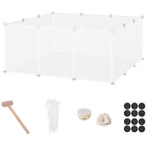 PawHut Pet Playpen DIY Small Animal Cage Open Enclosure Portable Plastic Fence 12 Panels for Guinea Pig Hedgehog White, 18" x 14"