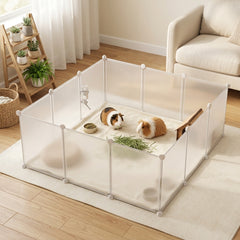PawHut Pet Playpen DIY Small Animal Cage Open Enclosure Portable Plastic Fence 12 Panels for Guinea Pig Hedgehog White, 18" x 14"