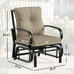 Outsunny Patio Glider, Outdoor Glider Chair with Cushions, Steel Frame, Curved Armrests, Beige
