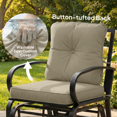 Outsunny Patio Glider, Outdoor Glider Chair with Cushions, Steel Frame, Curved Armrests, Beige