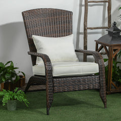 Outsunny Patio Wicker Adirondack Chair, Outdoor All-Weather Rattan Fire Pit Chair w/ Soft Cushions, Tall Curved Backrest