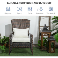 Outsunny Patio Wicker Adirondack Chair, Outdoor All-Weather Rattan Fire Pit Chair w/ Soft Cushions, Tall Curved Backrest