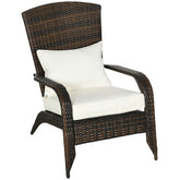 Outsunny Patio Wicker Adirondack Chair, Outdoor All-Weather Rattan Fire Pit Chair w/ Soft Cushions, Tall Curved Backrest