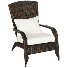 Outsunny Patio Wicker Adirondack Chair, Outdoor All-Weather Rattan Fire Pit Chair w/ Soft Cushions, Tall Curved Backrest
