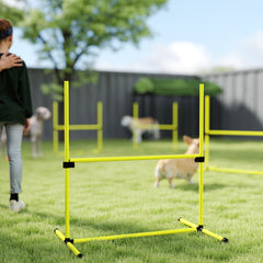 PawHut 4 Piece Dog Agility Set with Adjustable Height Jump Bars, Carry Bag, Displacing Top Bar, Yellow Yellow