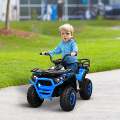 Qaba 12V Kids ATV, 4 Wheeler Quad with 4 Spring Suspension Wheels, LED Lights, Music USB, Blue