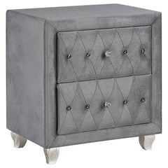 Glam Style 1pc Nightstand Button Tufted Full upholstered Frame Acrylic Buttons Gray Finish Bedroom Furniture