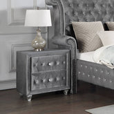 Glam Style 1pc Nightstand Button Tufted Full upholstered Frame Acrylic Buttons Gray Finish Bedroom Furniture