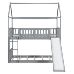 Twin Over Twin Bunk Bed with Slide, House Bed with Slide, Gray(OLD SKU: LT100213AAE)