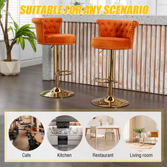 UNITED WE WIN Velvet 360 ° Rotating Bar Chair, Handmade Backrest with One Click Adjustable Height Bar Chair, Very Soft Pillow Kitchen Dining Chair, Modern Bar Chair on Kitchen Island, Cafe 2PC/SET