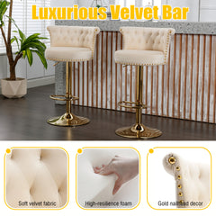 UNITED WE WIN Velvet 360 ° Rotating Bar Chair, Handmade Backrest with One Click Adjustable Height Bar Chair, Very Soft Pillow Kitchen Dining Chair, Modern Bar Chair on Kitchen Island, Cafe 2PC/SET