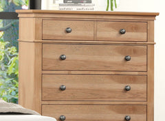 Farmhouse Style 1pc Chest 6-English Dovetail Drawers Metal Handle Felt Lined Natural Oak Finish
