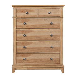 Farmhouse Style 1pc Chest 6-English Dovetail Drawers Metal Handle Felt Lined Natural Oak Finish