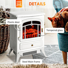 HOMCOM Fireplace Stove, Electric Fireplace Heater with Realistic LED Flames and Logs, 725W/1450W, White