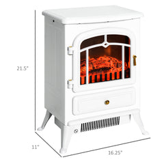 HOMCOM Fireplace Stove, Electric Fireplace Heater with Realistic LED Flames and Logs, 725W/1450W, White