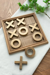 12.2x12.2" Wooden Tic-Tac-Toe Game Set with Brown and Gold Finish