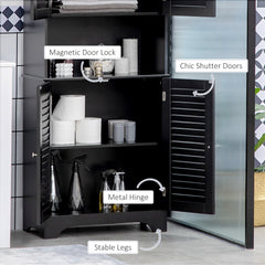 HOMCOM Tall Narrow Bathroom Storage Cabinet with Doors and Shelf Adjustability, Freestanding Linen Cabinet with 2 Cabinets and Countertop, Black