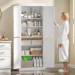 HOMCOM 72" Kitchen Cabinet, Pantry Storage Cabinet with Doors and Shelves, Freestanding Food Pantry Cabinet, White Wood Grain