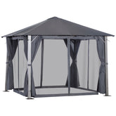 Outsunny 10' x 10' Patio Gazebo, Outdoor Gazebo Canopy Shelter with Netting & Curtains, Vented Roof, for Garden, Lawn, Backyard and Deck, Dark Gray