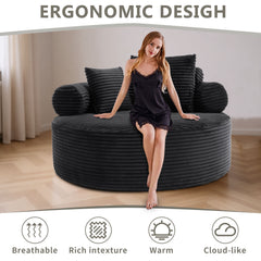 Round Sofa Bed with Memory Foam Sectional Couches for Living Room, Cloud Couch with three pillows, Black