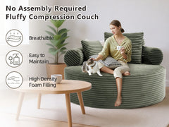 Round Sofa Bed with Memory Foam Sectional Couches for Living Room, Cloud Couch with three pillows, Green