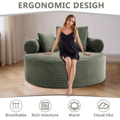 Round Sofa Bed with Memory Foam Sectional Couches for Living Room, Cloud Couch with three pillows, Green