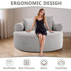 Round Sofa Bed with Memory Foam Sectional Couches for Living Room, Cloud Couch with three pillows, Grey