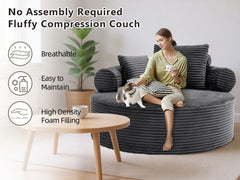 Round Sofa Bed with Memory Foam Sectional Couches for Living Room, Cloud Couch with three pillows, Grey