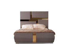 Lorenzo Queen 5 Pc Tufted Upholstery Bedroom set made with Wood and Gold Accents in Gray