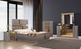 Lorenzo Queen 5 Pc Tufted Upholstery Bedroom set made with Wood and Gold Accents in Gray