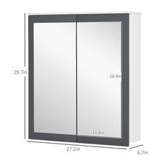 kleankin Bathroom Mirror Cabinet, Wall Mounted Medicine Cabinet with Mirror, Double Doors and Adjustable Shelves, White