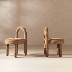 Penny Round Arched Upholstered Dining Side Chair, Set of 2, Golden Rust Orange Chenille