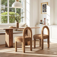 Penny Round Arched Upholstered Dining Side Chair, Set of 2, Golden Rust Orange Chenille