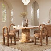 Penny Round Arched Upholstered Dining Side Chair, Set of 2, Golden Rust Orange Chenille