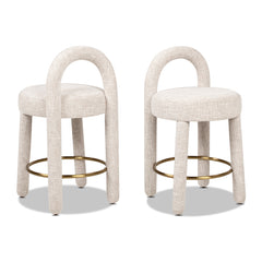 Penny 26.5" Round Arched Upholstered Counter Stool, Set of 2, Travertine Beige Chenille