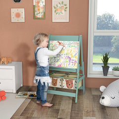 Qaba Art Easel for Kids with Paper Roll, Blackboard, Whiteboard, Storage