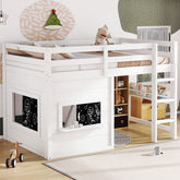 Twin Size loft bed with a playful sliding chalkboard, built-in bookshelf, and high-quality safety rails, White