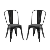 Set of 2 High Gloss Black Industrial Metal Dining Chairs 18 Inch Seat Height Stackable Indoor Outdoor, Lightweight Easy-Clean Surface, Easy Assembly, Durable Modern Design, For Kitchen Cafe Bar